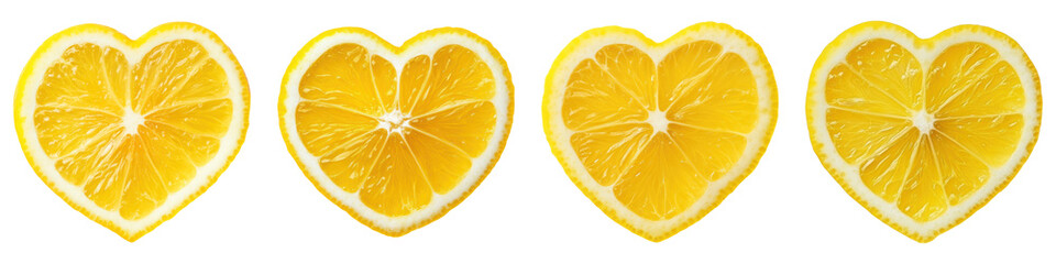 Heart shaped lemon slices on transparency background, vibrant and fresh