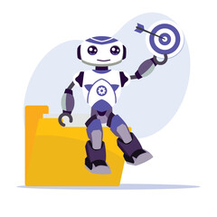 Robot Character Holding a Target Arrow on a Yellow Folder Background