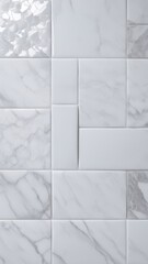 Naklejka premium White marble textured ceramic tiles in geometric pattern. Modern bathroom or kitchen wall interior design with glossy and matte surfaces