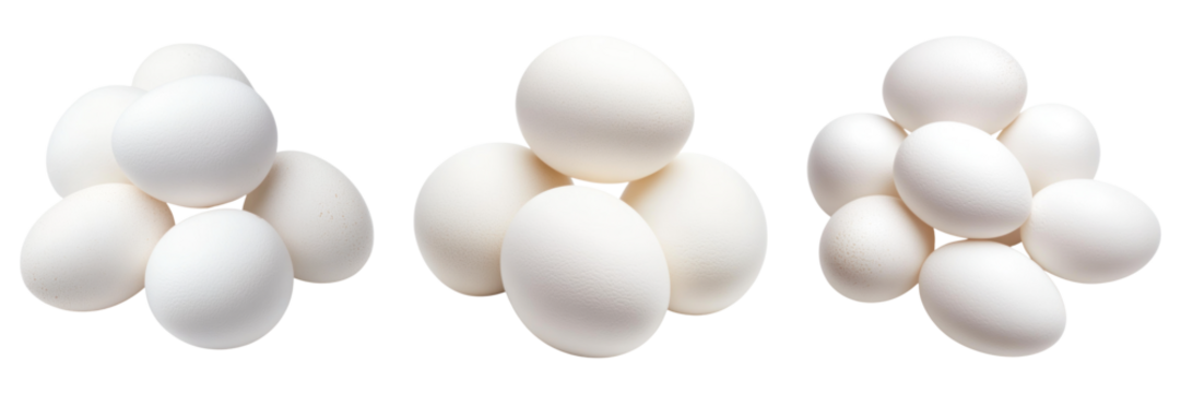 White eggs arranged in three clusters on transparency background