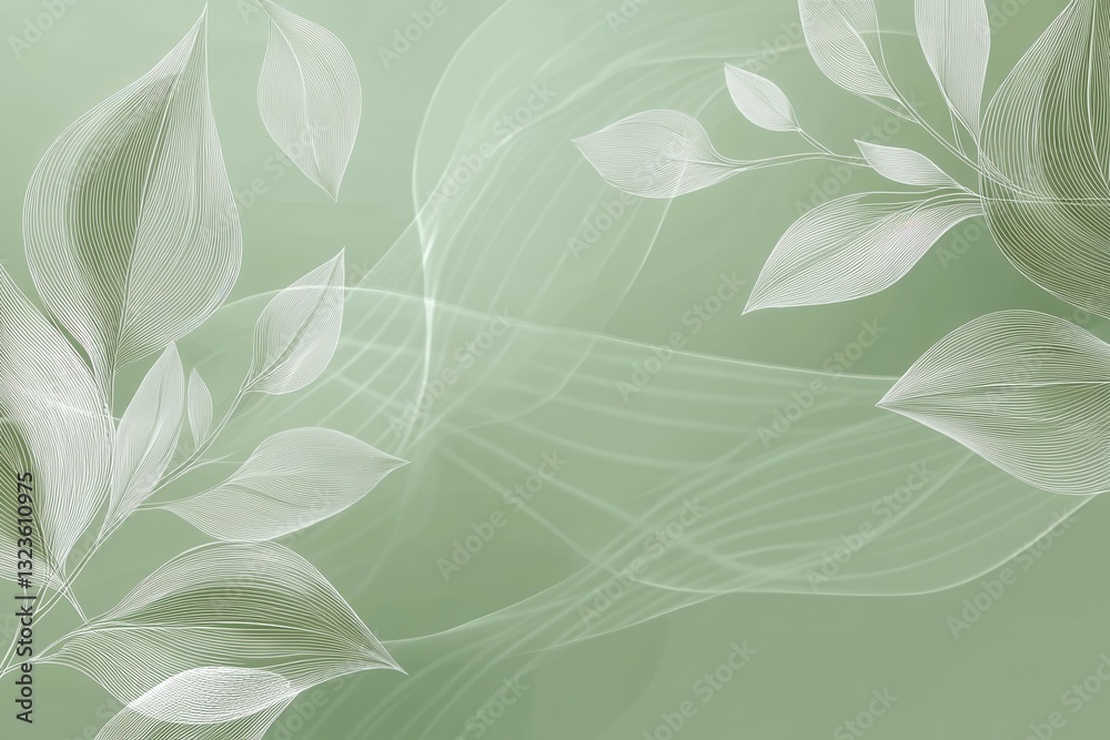 Aufkleber elegant botanical line art on a soft green background with modern eco-friendly design elements refle