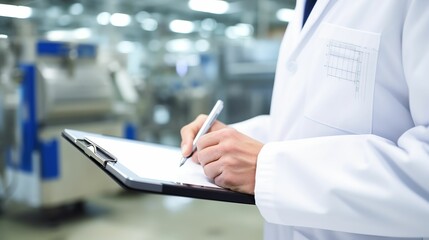 Quality Control Inspector in Food Processing Factory with Clipboard