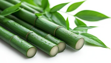 Close-up of fresh green bamboo with leaves. Generative AI
