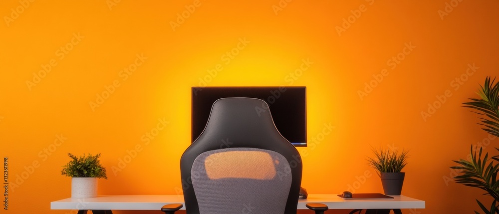 Poster ergonomic tech haven minimalist gaming workspace with adaptive lighting - next-gen productivity and 