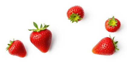A single, ripe strawberry, perfectly isolated on a pure white background, white background, berry fruit