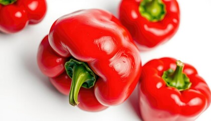 A vibrant, ripe red bell pepper, isolated on pure white , macro, botany