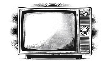 Vector image of retro television, halftone style, vintage TV illustration, classic media, old-school television graphics, 80s TV design, transparent background, nostalgic TV art.