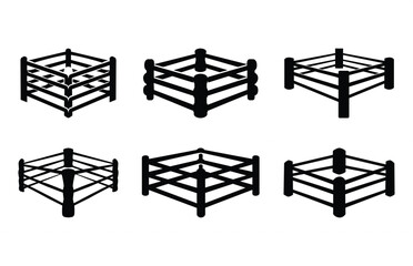 Fototapeta premium Boxing Ring Silhouette Vector Set, Wrestling Ring Black Clipart bundle