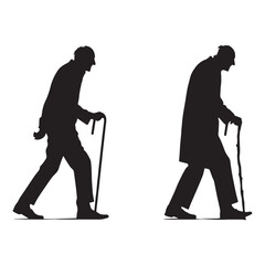 Obraz premium Lost in Thought Walking Oldman silhouette, a mind wandering through time - Oldman illustration - Minimalist Walking Oldman vector - Contemplative figure 