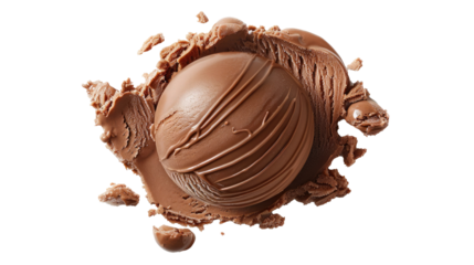 scoop of rich, creamy chocolate ice cream with a velvety smooth texture surrounded by freshly scooped swirls on a transparent background png