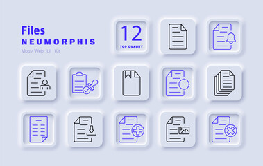 Files set icon. Personal document, clipboard, download, medical file, image attachment, notification, data analysis, contract, folder, multiple pages, official paperwork, digital archive