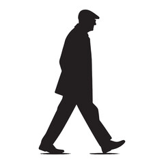 Pensive Walking Oldman silhouette, taking slow steps through time - Oldman illustration - Minimalist Walking Oldman vector - Thoughtful elder
