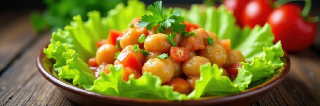 Fresh chancho patitas de ceviche on a bed of lettuce, ceviche, meal