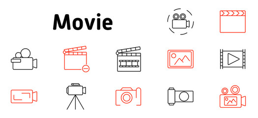 Movie set icon. Video production, filming, clapperboard, motion picture, recording, storytelling, shooting, multimedia, cinematography, creative process, video content, camera equipment