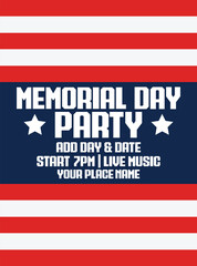 Memorial day party flyer poster social media post design
