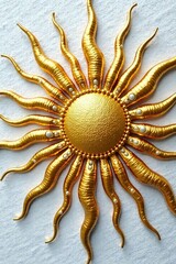 Golden sunburst motif with beading on white canvas fabric, fabric, decorative