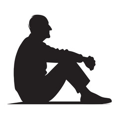 Timeworn Thinker Sitting Oldman silhouette, a mind filled with stories – Oldman illustration – Minimalist Sitting Oldman vector – Knowledgeable elder
