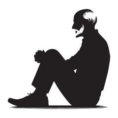Silent Watcher Sitting Oldman silhouette, observing the world in peace – Oldman illustration – Minimalist Sitting Oldman vector – Observant elder
