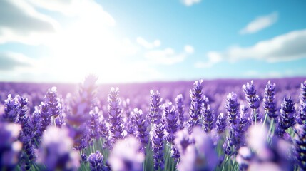 Obraz premium Lavender fields blooming under bright sunlight nature landscape summer serenity