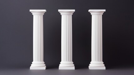 Three Elegant White Columns on Dark Background for Design Use