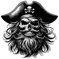 The Pirate's Skull: A detailed illustration of a pirate skull with a hat and an eye patch, capturing the essence of adventure and the mysteries of the high seas.