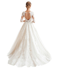 Ethereal Bride: A bride, draped in a breathtakingly elegant gown, stands poised with delicate lace details, exuding timeless grace and anticipation.