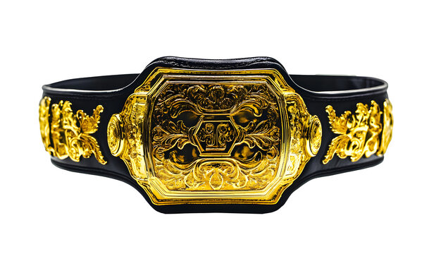 championship boxing belt featuring intricate gold detailing and black strap, symbolizing victory and achievement in sports