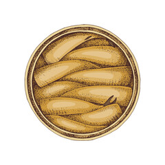 Canned sardines in a can hand drawn vector illustration