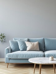 Light Blue Sofa in Minimalist Living Room Interior