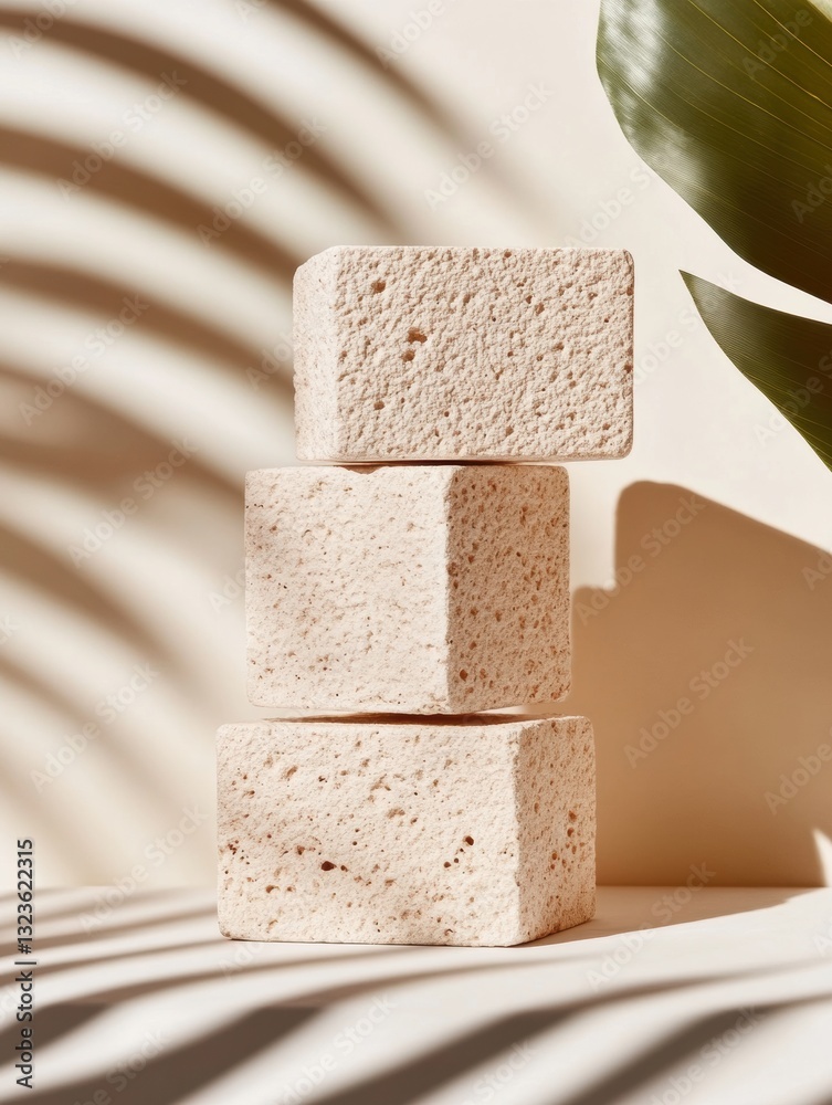 Poster minimalist architectural stillness textural stone blocks in soft natural light - zen design aestheti