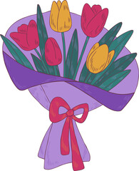 Spring flowers. Tulip bouquet. Good for posters, postcards, banners, ad, logo, labels and tags