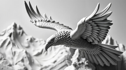 Obraz premium Sculptural clay art of an eagle in flight, close-up
