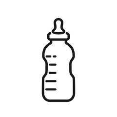Fototapeta premium Baby feeding bottle line icon with editable stroke. A container with a nipple and measurement markings. For web page, medical design, parenting app. Motherhood and baby care. Vector illustration