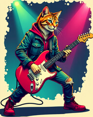 Obraz premium Rockstar Cat: Musical Feline for T-Shirts