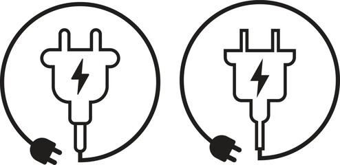 Simple electric plug icon set. Power Plug Icon. electric plug with cable vector icon . isolated transparent . outline and filled version.