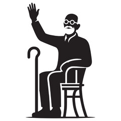 Charming Waving Oldman silhouette, full of grace and charisma - Oldman illustration - Minimalist Waving Oldman vector - Endearing presence
