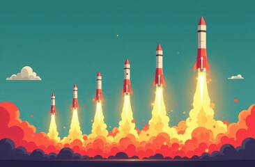 Military missiles launched toward target demonstrating advanced technology