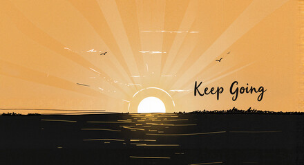 Sunrise illustration with motivational quote "Keep Going"