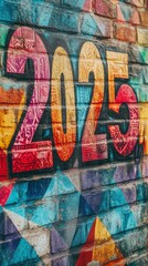 Fototapeta premium Vibrant Graffiti Mural Featuring Colorful Numbers 2025 on Wall