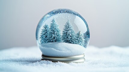A miniature snow globe, a frozen winter wonderland in miniature, stands proudly isolated against a pristine white backdrop, ready to transport viewers to a magical realm of snowflakes and ice