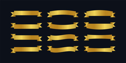 Beautiful collection of golden ribbons in various shapes, perfect for gift wrapping, holiday designs, party decorations, and craft projects.