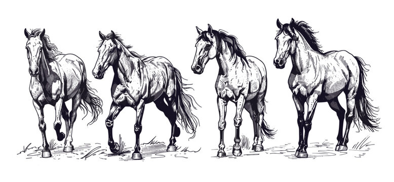 Horse vector art, wild mustang engraving, isolated horse sketch, vintage ink illustration, mustang background, wild nag vector, horse drawing, classic mustang illustration, animal sketch