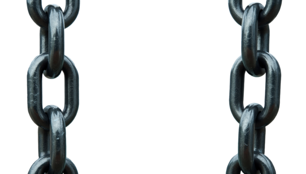 Two metal chains hanging with blurred bridge background and transparent background - Powered by Adobe