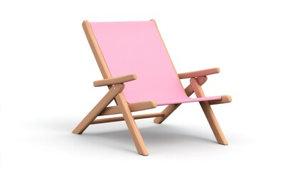 Fototapeta premium Pink Wooden Folding Beach Chair: Relaxation and Summer Style