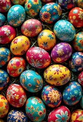 Pile of colorful Easter eggs seamless background 