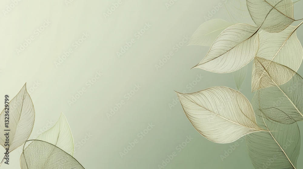 Poster elegant botanical line art on a soft green background for modern eco-friendly design
