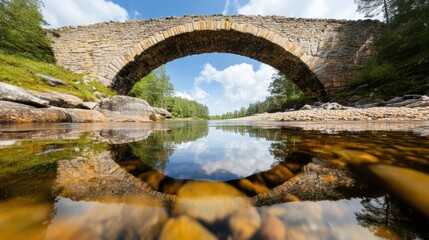 Fototapeta premium Timeless Landscapes Ancient Stone Bridge Reflecting Eco-Heritage and Mindful Travel through Historic Architectural Connectivity in Natural Wilderness