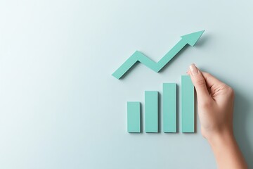 Hand holding business increases in the financial graph arrow. Business collage