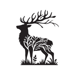 Artistic Deer Silhouette with Nature Unique Wildlife Design. 
