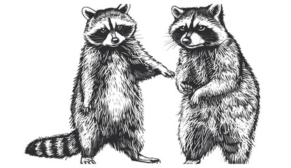 Raccoon illustration vector, vintage engrave wild pet line sketch, isolated animal background, raccoon vector art, wildlife drawing, forest pet sketch, animal collection